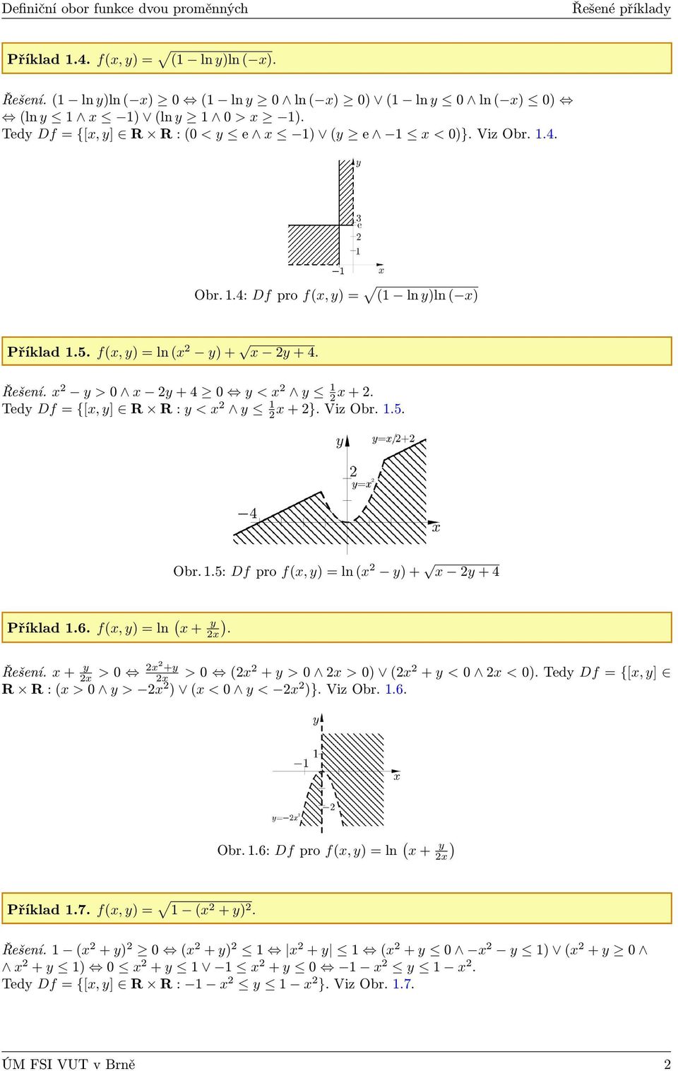 Tedy Df = {[x, y] R R : y < x y 1 x + }. Viz Obr. 1.5. Obr. 1.5: Df pro f(x, y) = ln (x y) + x y + 4 Příklad 1.6. f(x, y) = ln ( x + y x). Řešení.