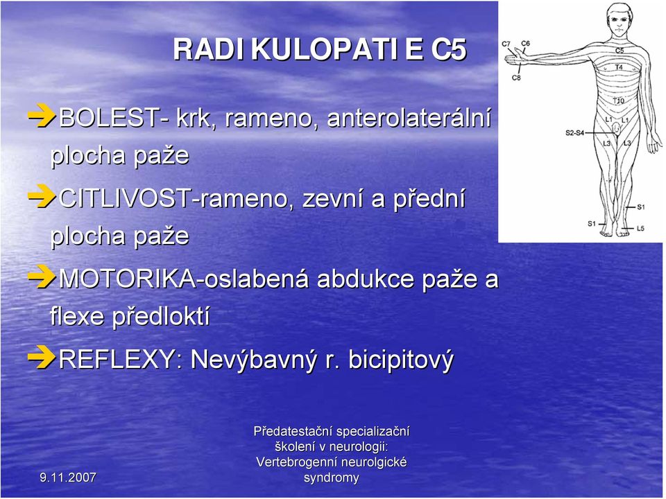 ední plocha paže MOTORIKA-oslabená abdukce paže e a