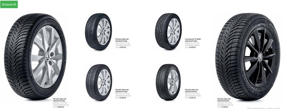 (CBX205507ALP4L/R) cena: 8 600 Kč 205/50 R17 93H disk: 6,0J 17" ET45 (CBX205507HBAL/R) cena: 8 228 Kč 205/55