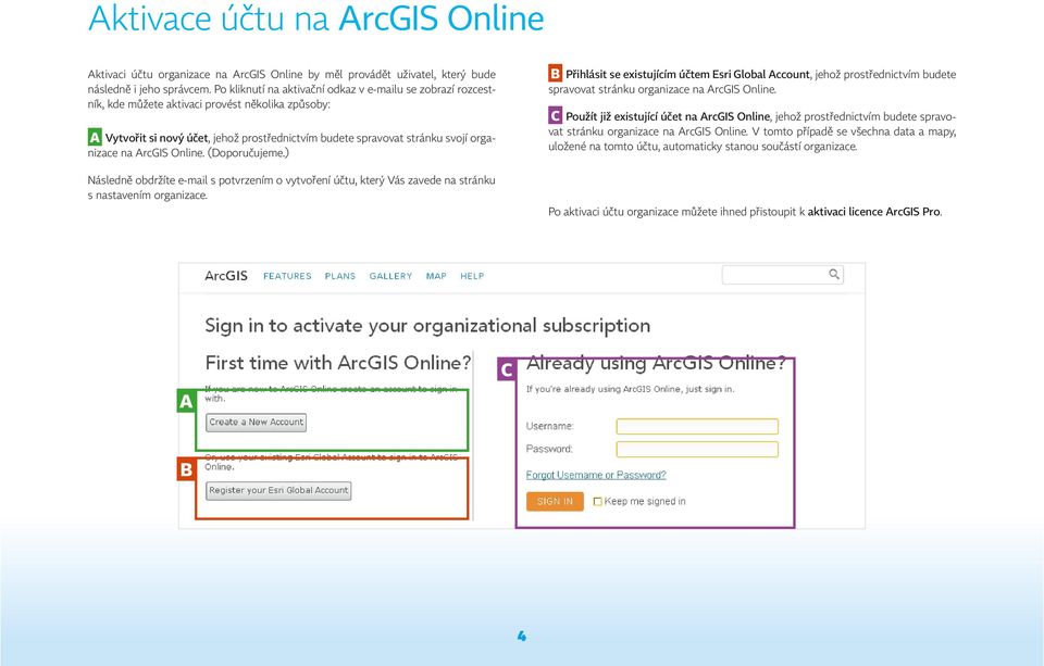 na ArcGIS Online. (Doporučujeme.) Následně obdržíte e mail s potvrzením o vytvoření účtu, který Vás zavede na stránku s nastavením organizace.