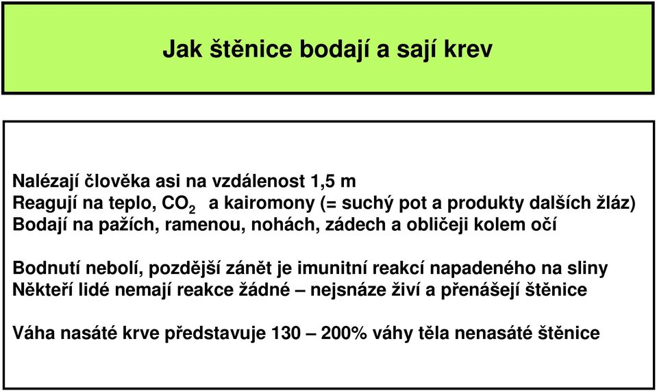 kolem očí Bodnutí nebolí, pozdější zánět je imunitní reakcí napadeného na sliny Někteří lidé nemají