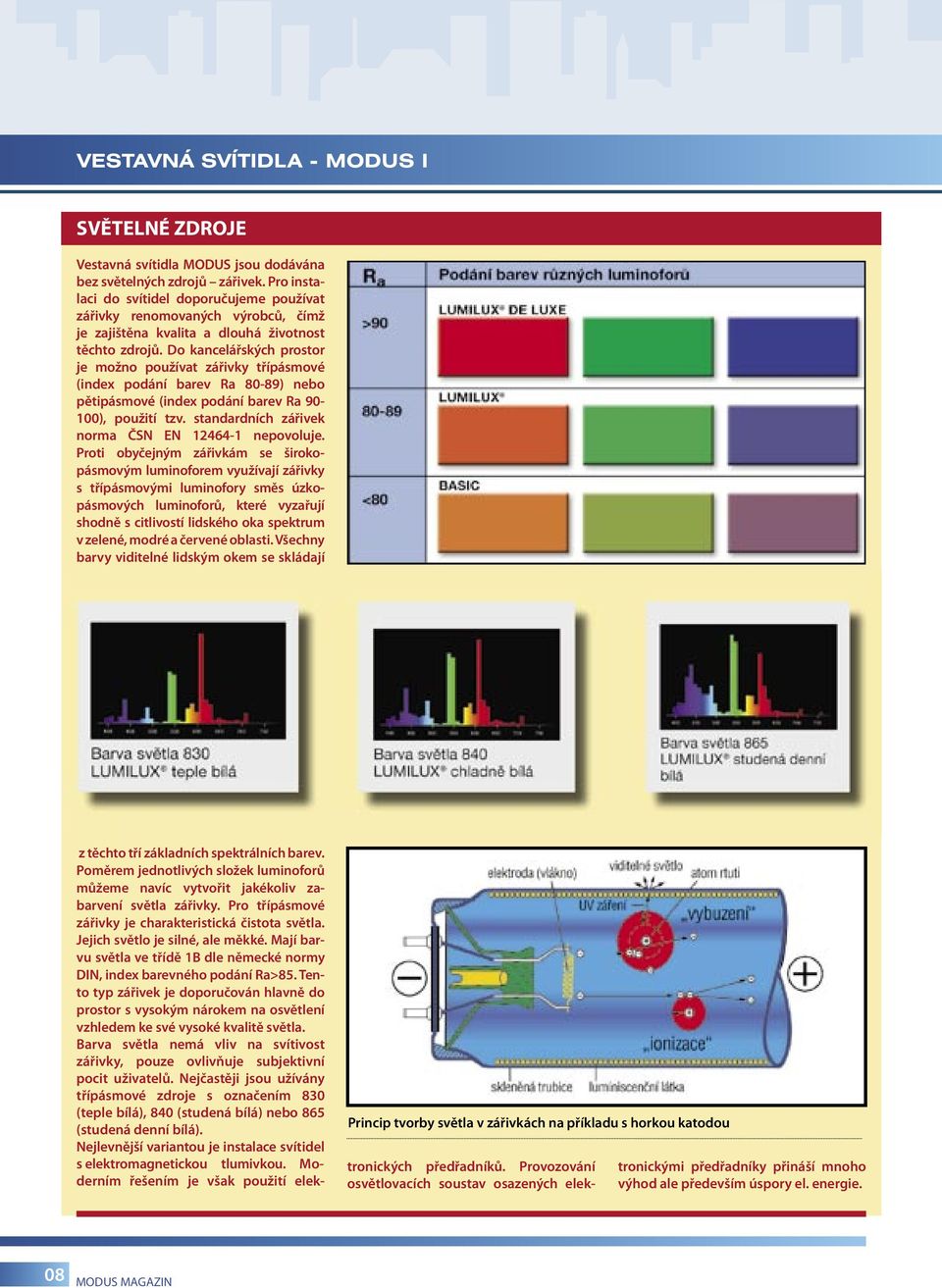 Do kancelářských prostor je možno používat zářivky třípásmové (index podání barev Ra 80-89) nebo pětipásmové (index podání barev Ra 90-100), použití tzv.