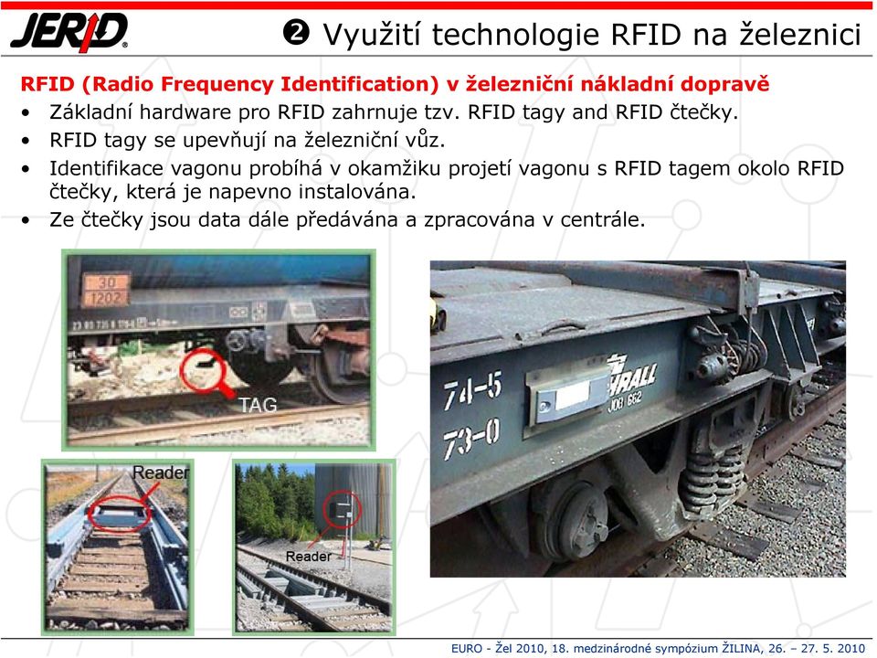 RFID tagy se upevňují na železniční vůz.