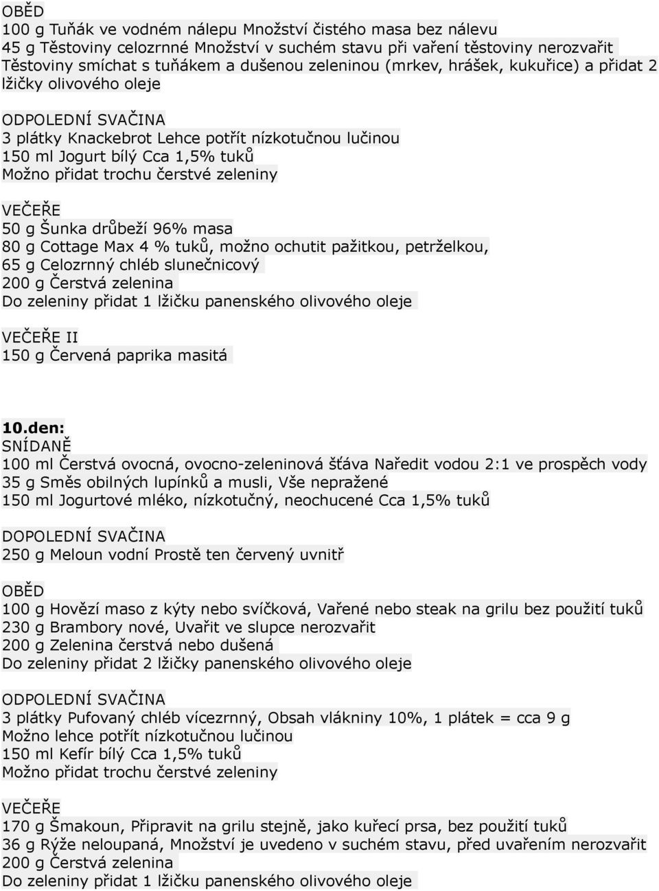 masa 80 g Cottage Max 4 % tuků, možno ochutit pažitkou, petrželkou, 65 g Celozrnný chléb slunečnicový II 150 g Červená paprika masitá 10.