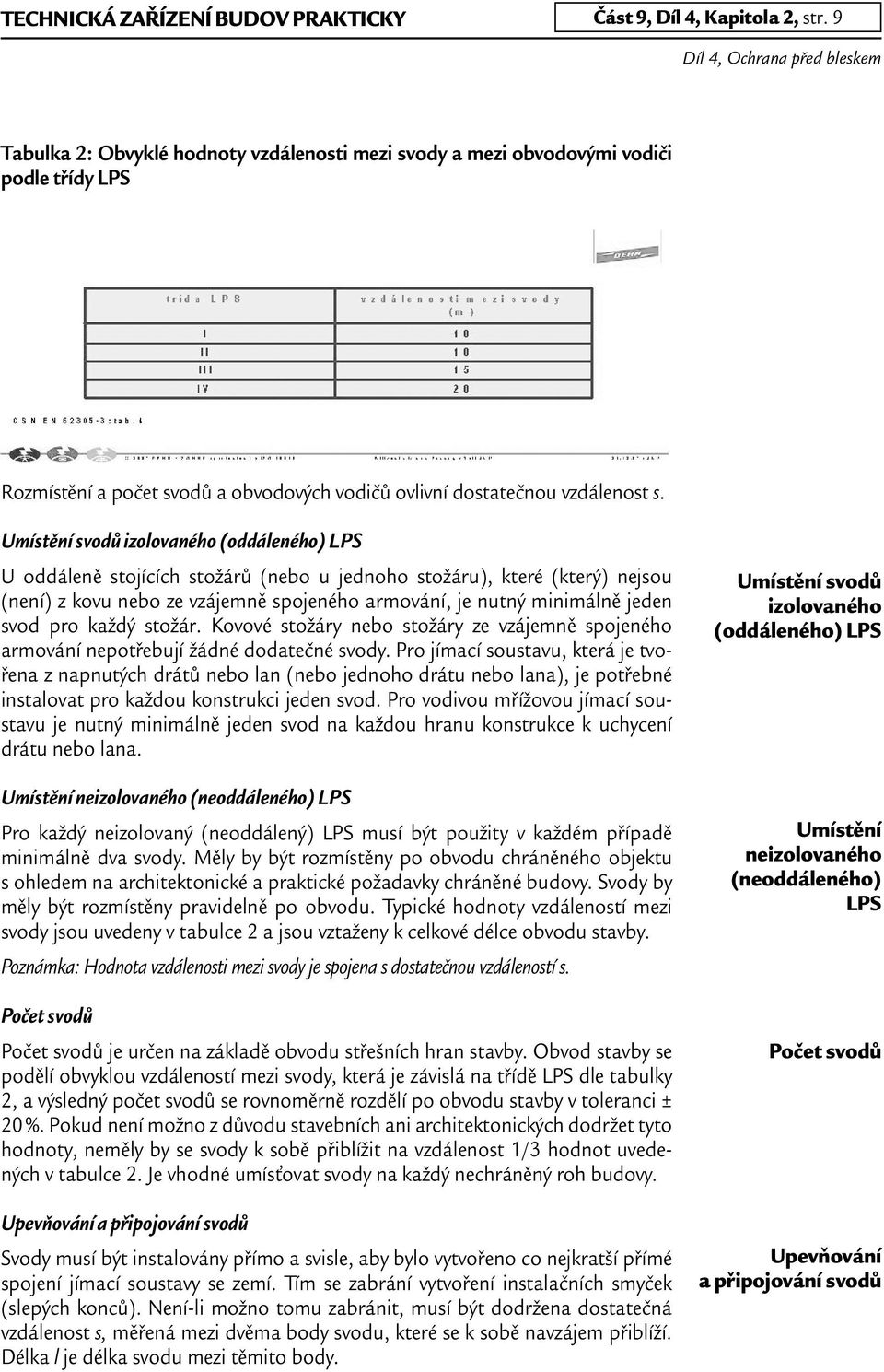 Umístění svodů izolovaného (oddáleného) LPS U oddáleně stojících stožárů (nebo u jednoho stožáru), které (který) nejsou (není) z kovu nebo ze vzájemně spojeného armování, je nutný minimálně jeden