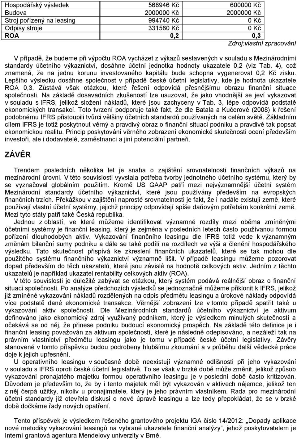 4), což znamená, že na jednu korunu investovaného kapitálu bude schopna vygenerovat 0,2 Kč zisku.