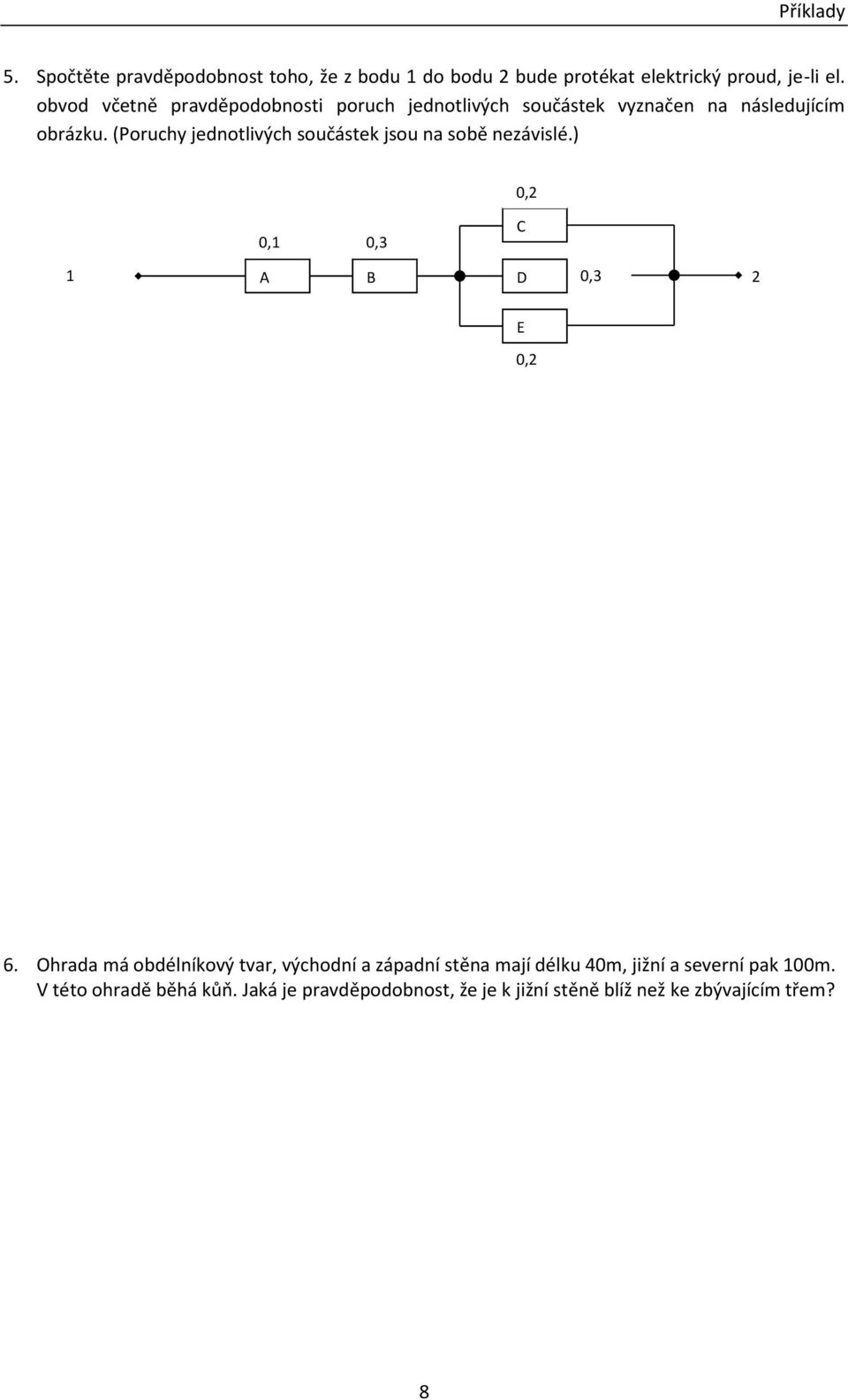 (Poruchy jednotlivých součástek jsou na sobě nezávislé.) 0,2 0,1 0,3 C 1 A B D 0,3 2 E 0,2 6.