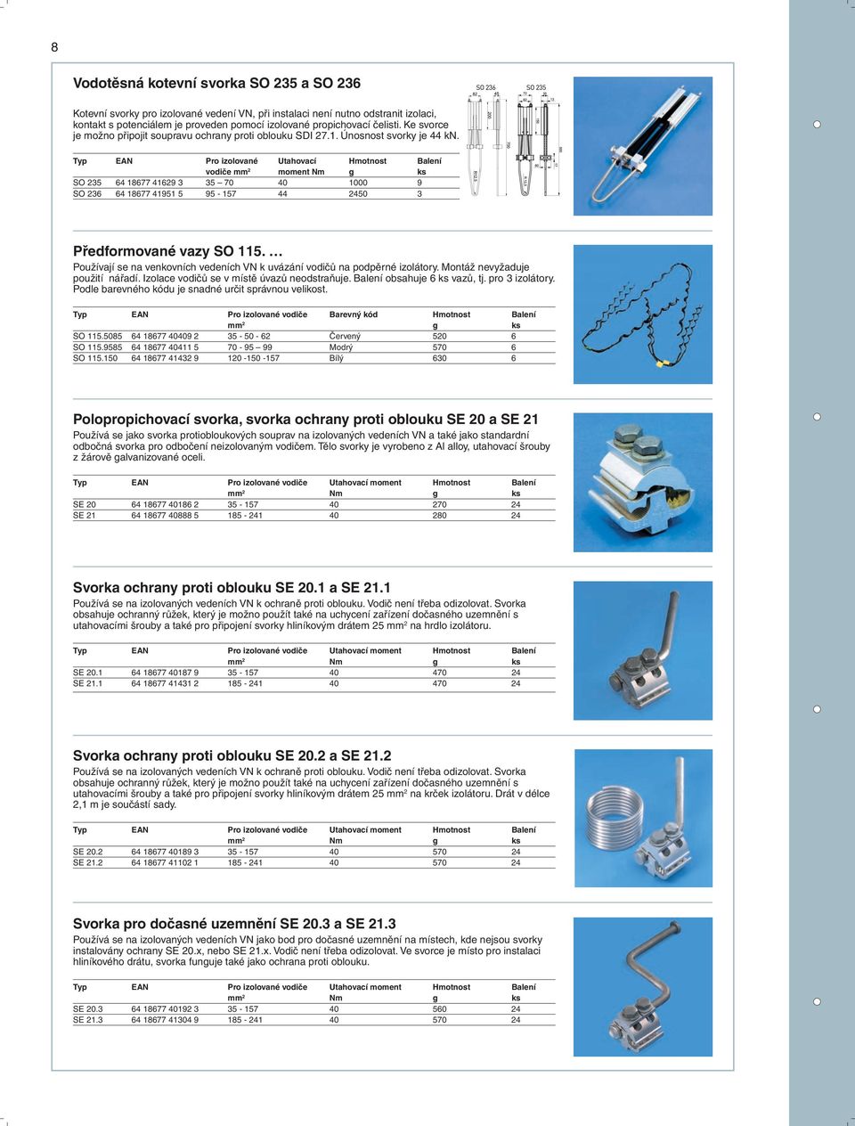 Typ EAN Pro izolované Utahovací Hmotnost Balení vodiče mm 2 moment Nm ks SO 235 64 18677 41629 3 35 70 40 000 9 SO 236 64 18677 41951 5 95-157 44 450 Předformované vazy SO 115.