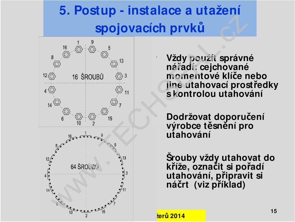 kontrolou utahování Dodržovat doporučení výrobce těsnění pro utahování