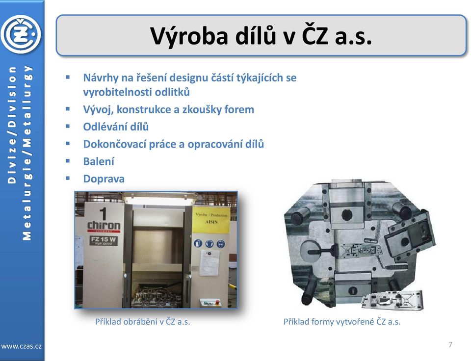 odlitků Vývoj, konstrukce a zkoušky forem Odlévání dílů