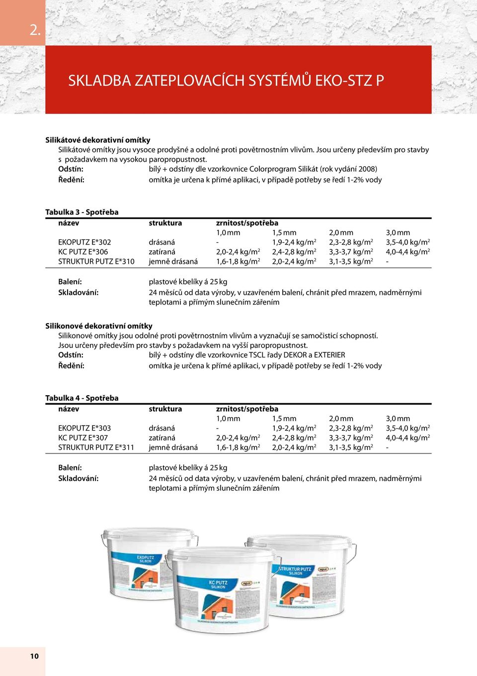 Odstín: bílý + odstíny dle vzorkovnice Colorprogram Silikát (rok vydání 2008) Ředění: omítka je určena k přímé aplikaci, v případě potřeby se ředí 1-2% vody Tabulka 3 - Spotřeba název struktura