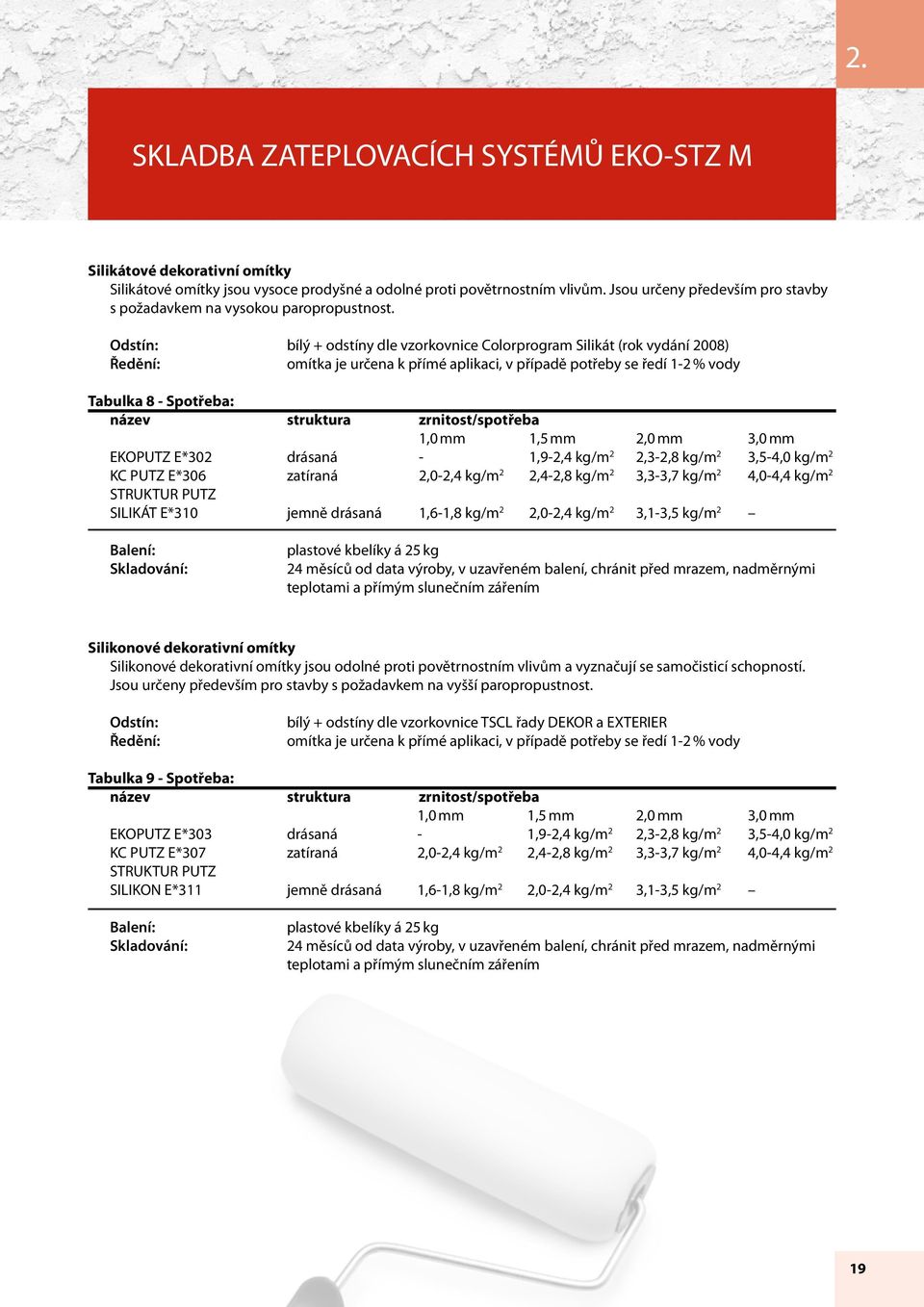 Odstín: bílý + odstíny dle vzorkovnice Colorprogram Silikát (rok vydání 2008) Ředění: omítka je určena k přímé aplikaci, v případě potřeby se ředí 1-2 % vody Tabulka 8 - Spotřeba: název struktura