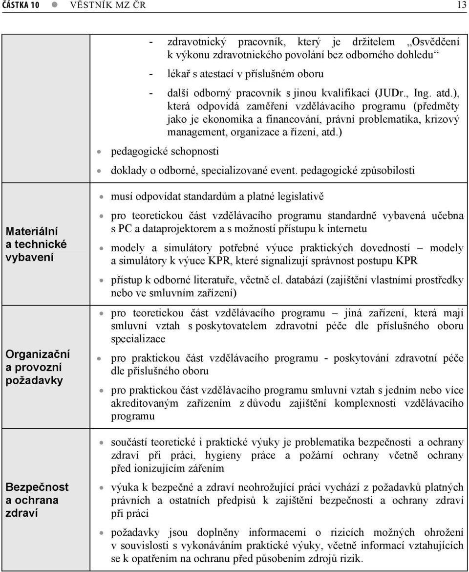 ) pedagogické schopnosti doklady o odborné, specializované event.