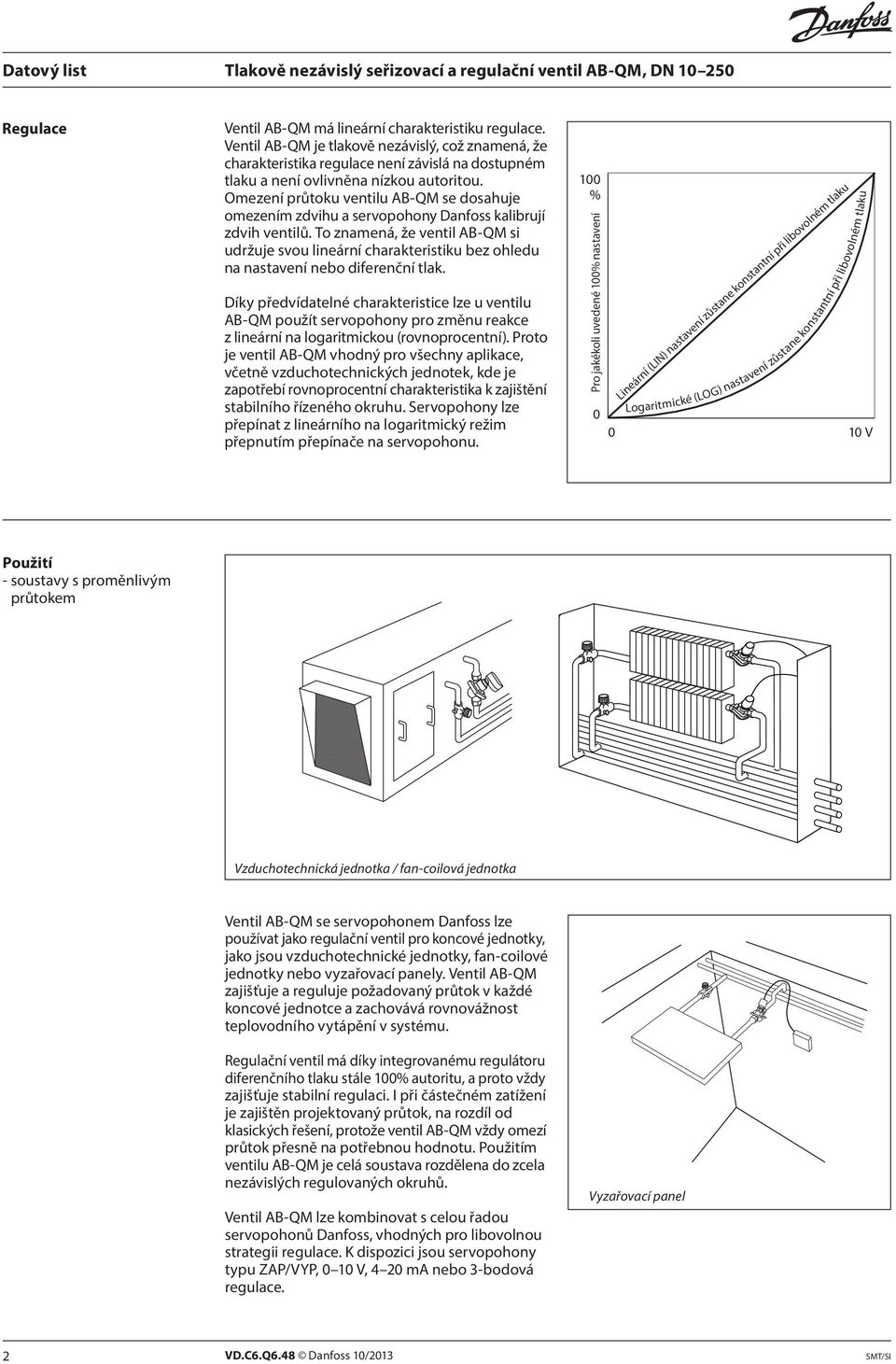 Omezení průtoku ventilu AB-QM se dosahuje omezením zdvihu a servopohony Danfoss kalibrují zdvih ventilů.