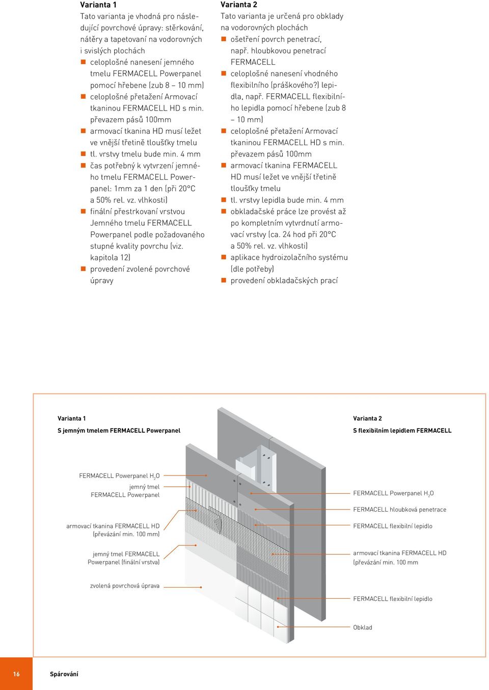 4 mm čas potřebný k vytvrzení jemného tmelu FERMACELL Powerpanel: 1mm za 1 den (při 20 C a 50% rel. vz.