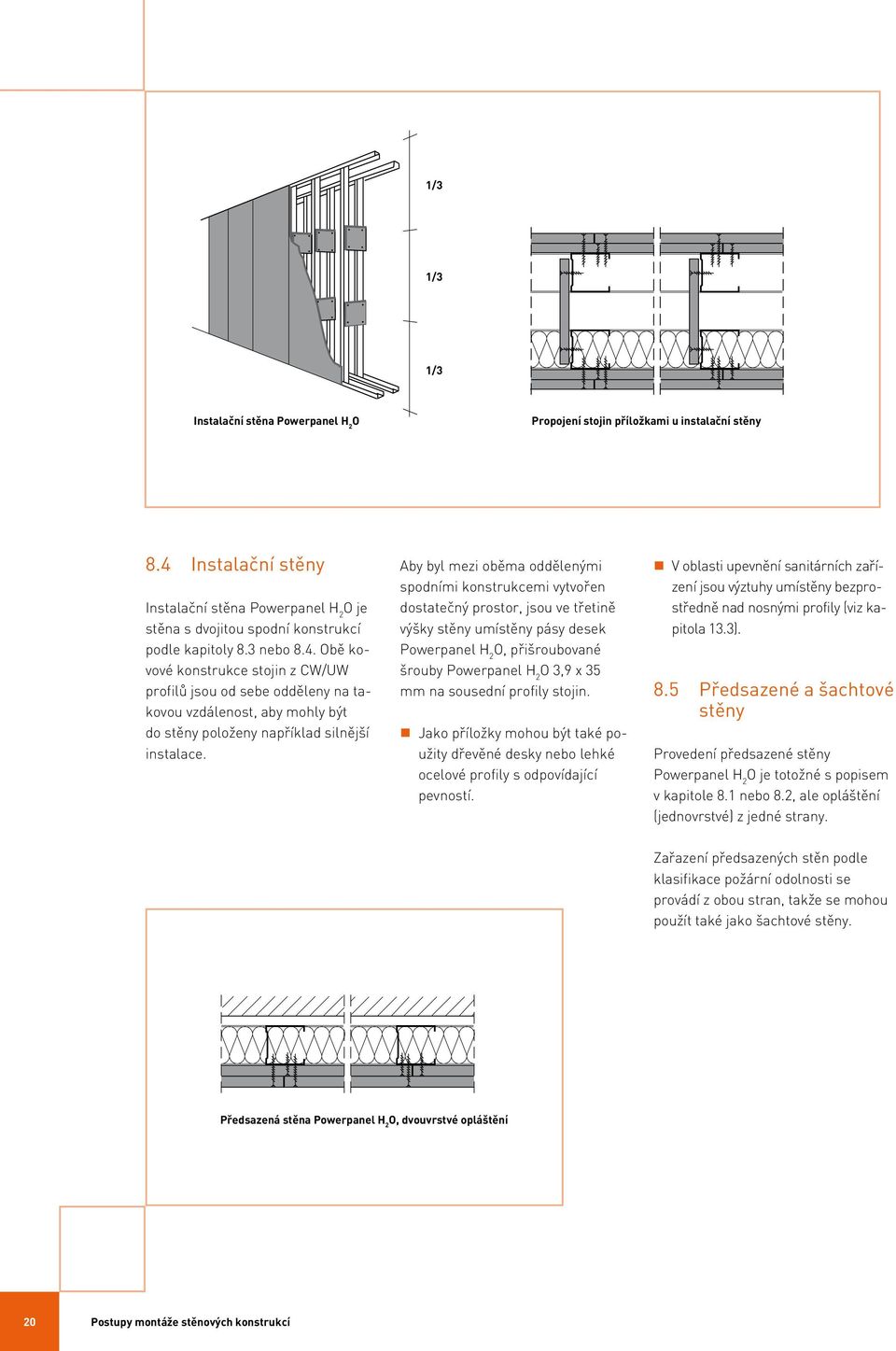 bě kovové konstrukce stojin z CW/UW profilů jsou od sebe odděleny na takovou vzdálenost, aby mohly být do stěny položeny například silnější instalace.