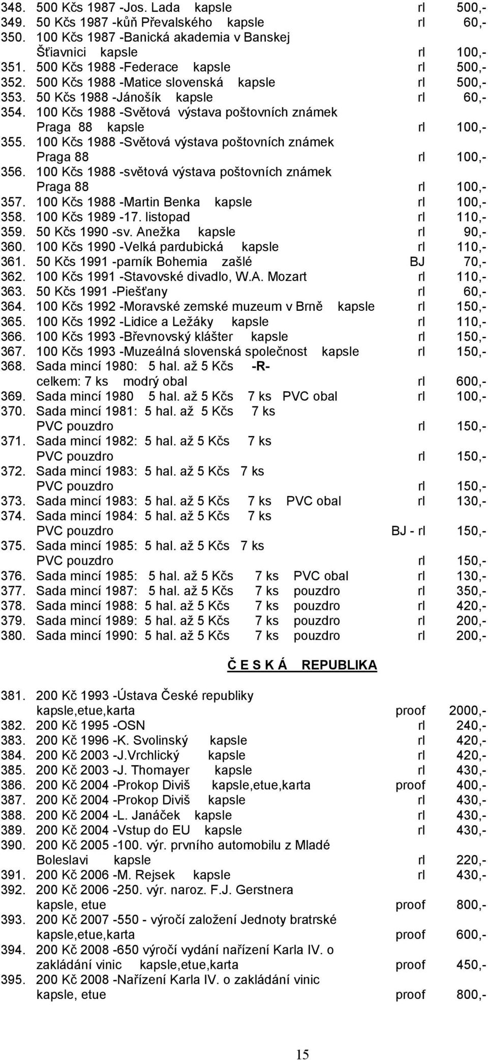 100 Kčs 1988 -Světová výstava poštovních známek Praga 88 kapsle rl 100,- 355. 100 Kčs 1988 -Světová výstava poštovních známek Praga 88 rl 100,- 356.