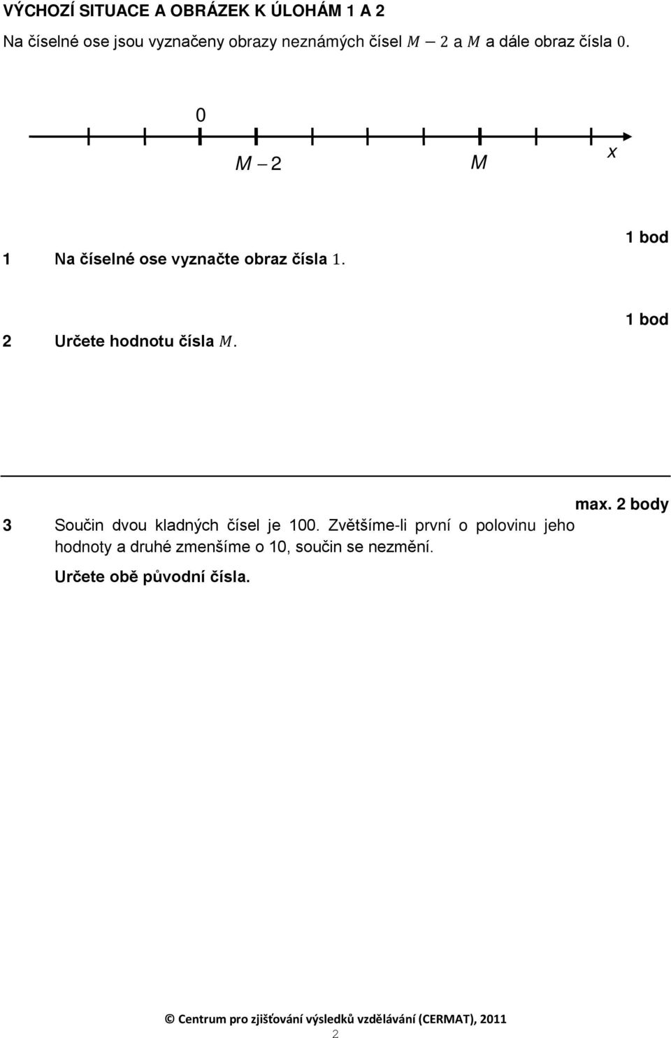 bod 2 Určete hodnotu čísla M. bod max. 3 Součin dvou kladných čísel je 00.