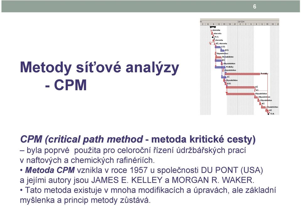 Metoda CPM vznikla v roce 1957 u společnosti DU PONT (USA) a jejími autory jsou JAMES E.