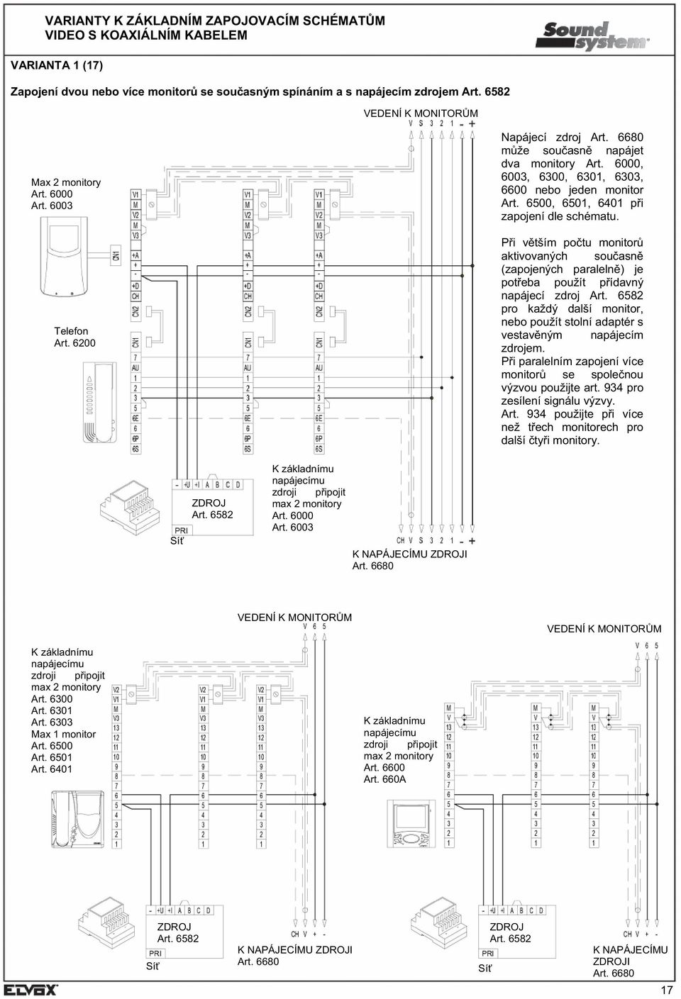 6000, 6003, 6300, 6301, 6303, 6600 nebo jeden monitor, 6501, 6401 p i zapojení dle schématu.