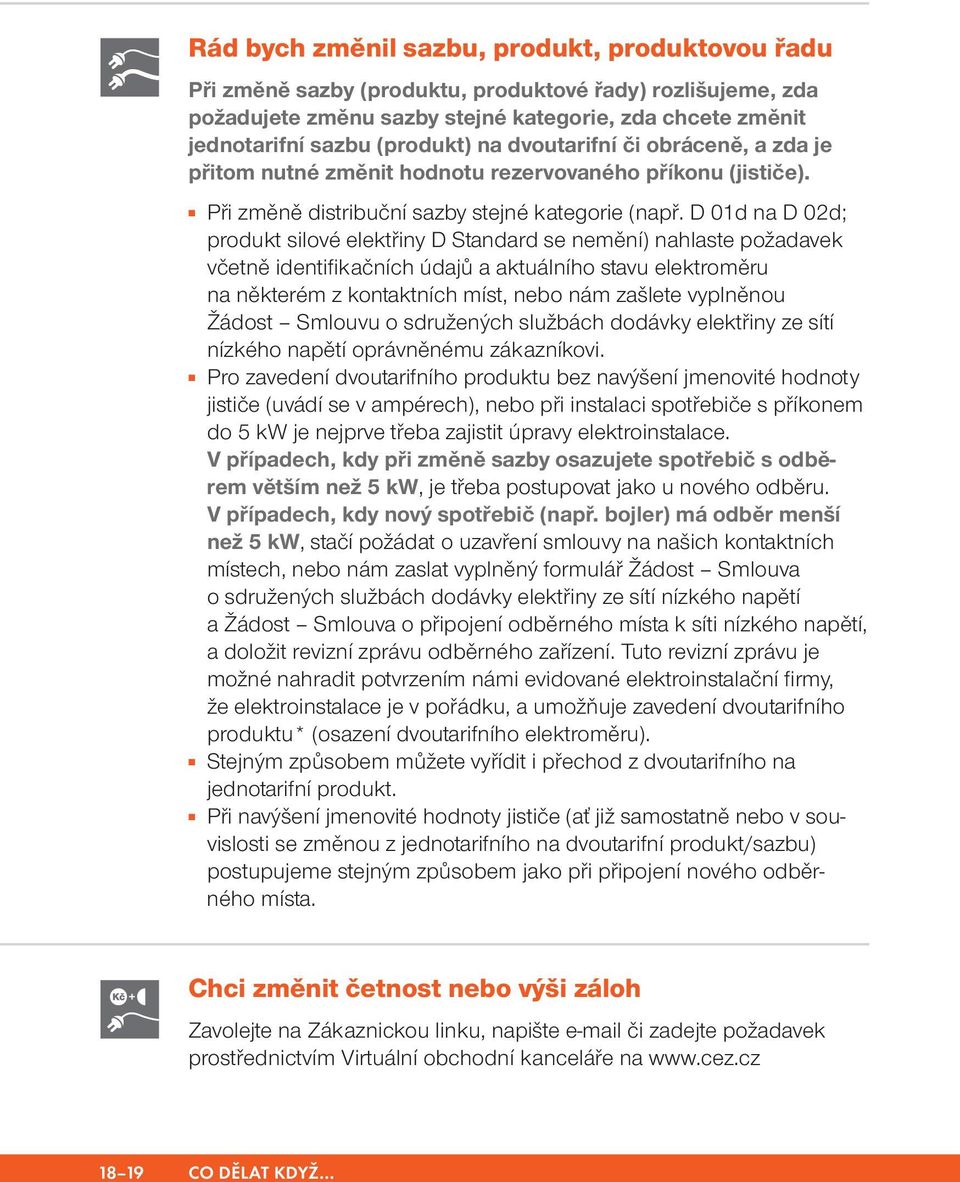 D 01d na D 02d; produkt silové elektřiny D Standard se nemění) nahlaste požadavek včetně identifikačních údajů a aktuálního stavu elektroměru na některém z kontaktních míst, nebo nám zašlete