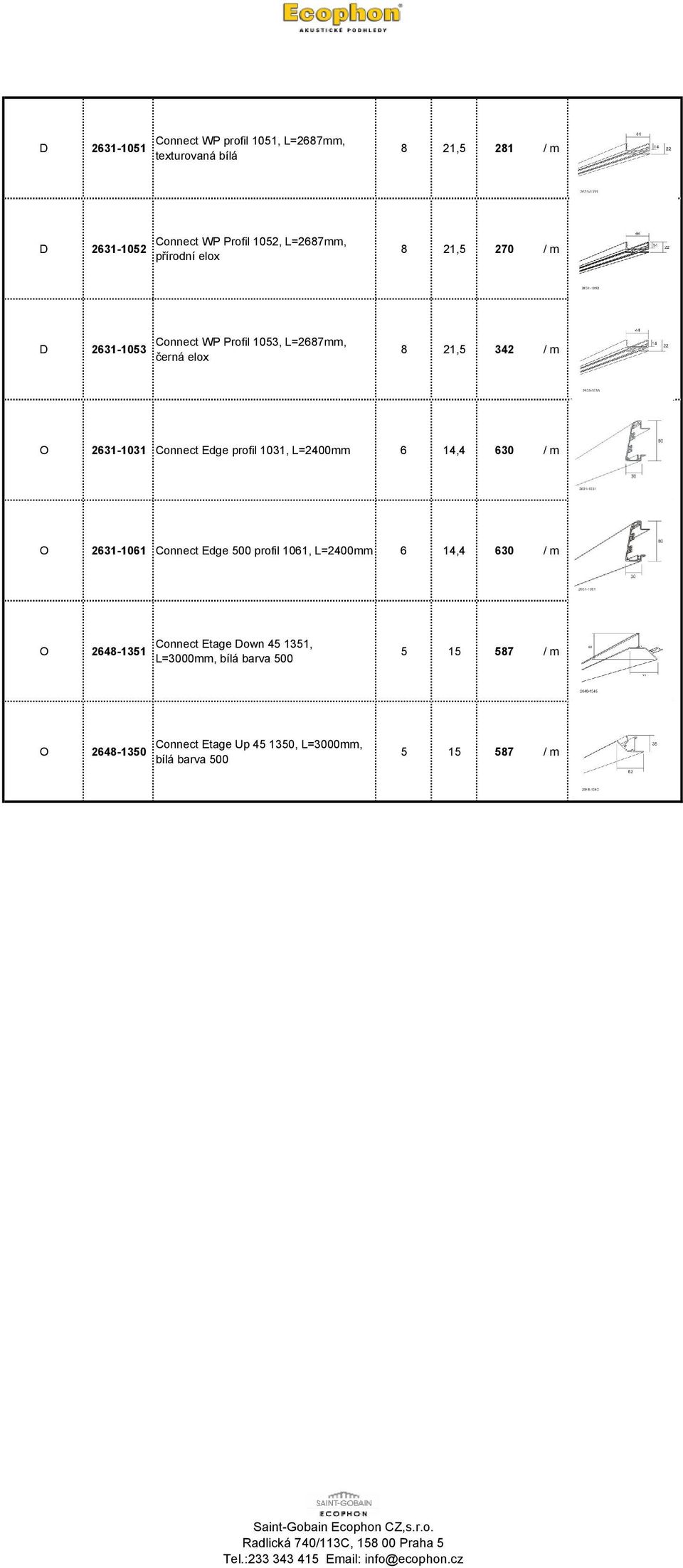 profil 1031, L=2400mm 6 14,4 630 / m 2631-1061 Connect Edge 500 profil 1061, L=2400mm 6 14,4 630 / m 2648-1351 Connect Etage
