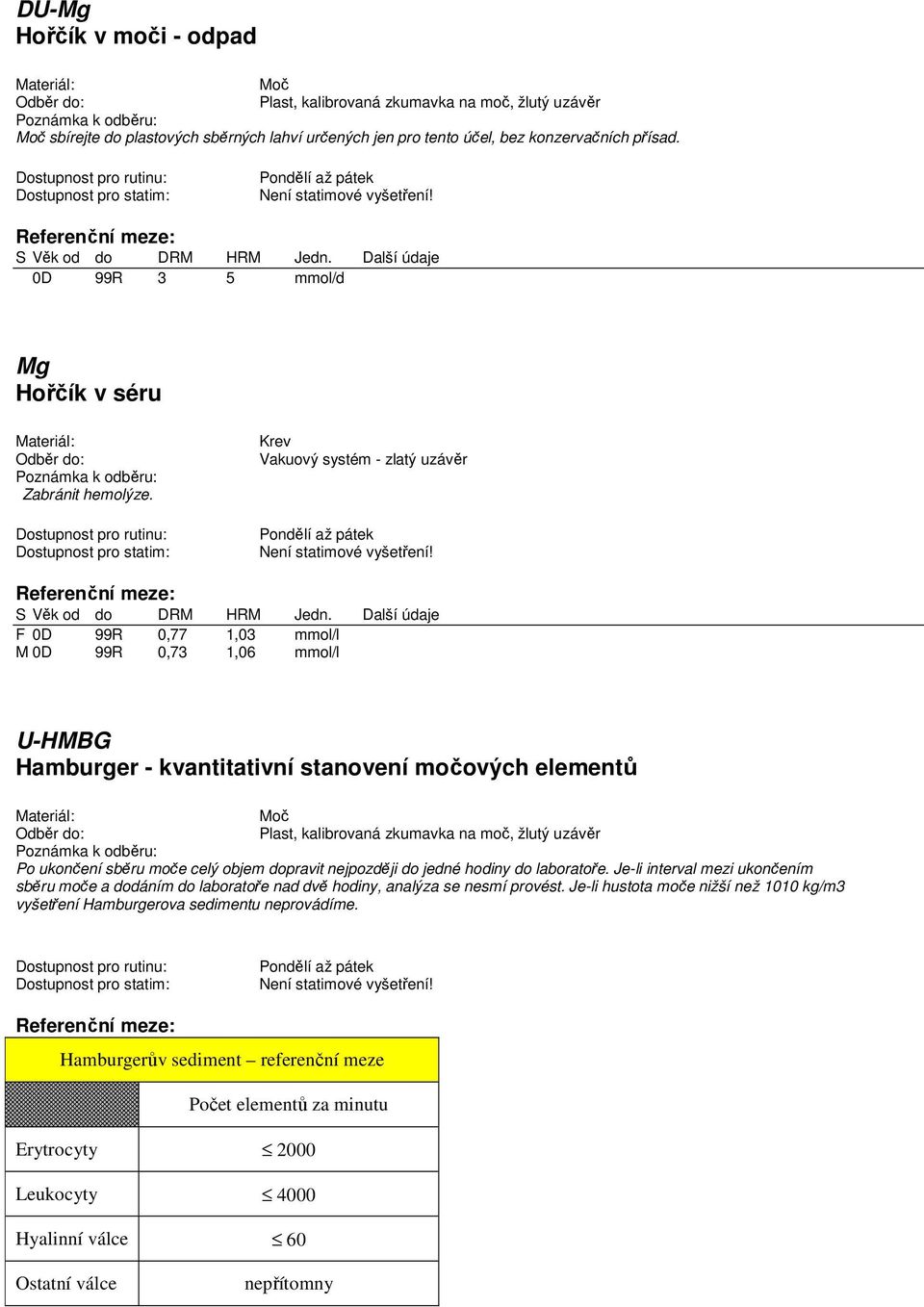 hodiny do laboratoře. Je-li interval mezi ukončením sběru moče a dodáním do laboratoře nad dvě hodiny, analýza se nesmí provést.