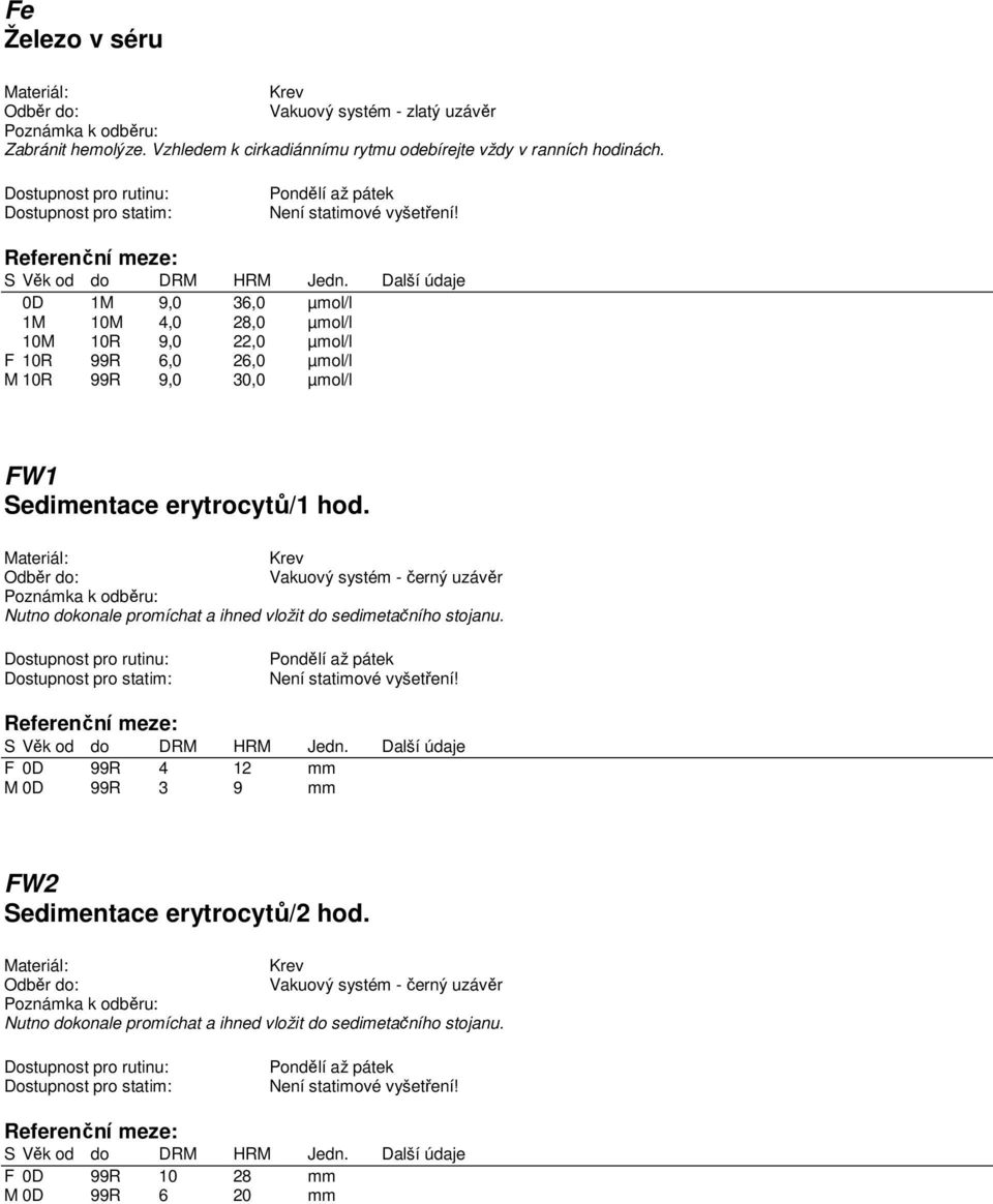 erytrocytů/ hod. Vakuový systém - černý uzávěr Nutno dokonale promíchat a ihned vložit do sedimetačního stojanu.