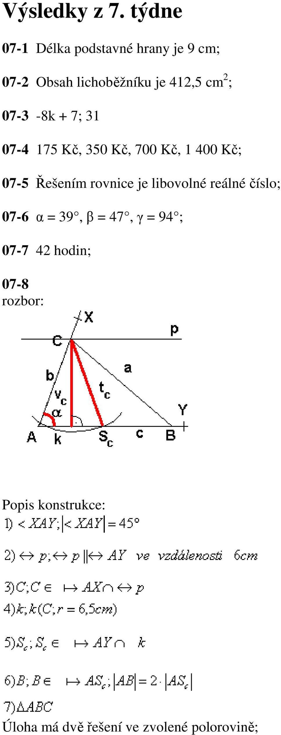 ; 07-3 -8k + 7; 31 07-4 175 Kč, 350 Kč, 700 Kč, 1 400 Kč; 07-5 Řešením rovnice