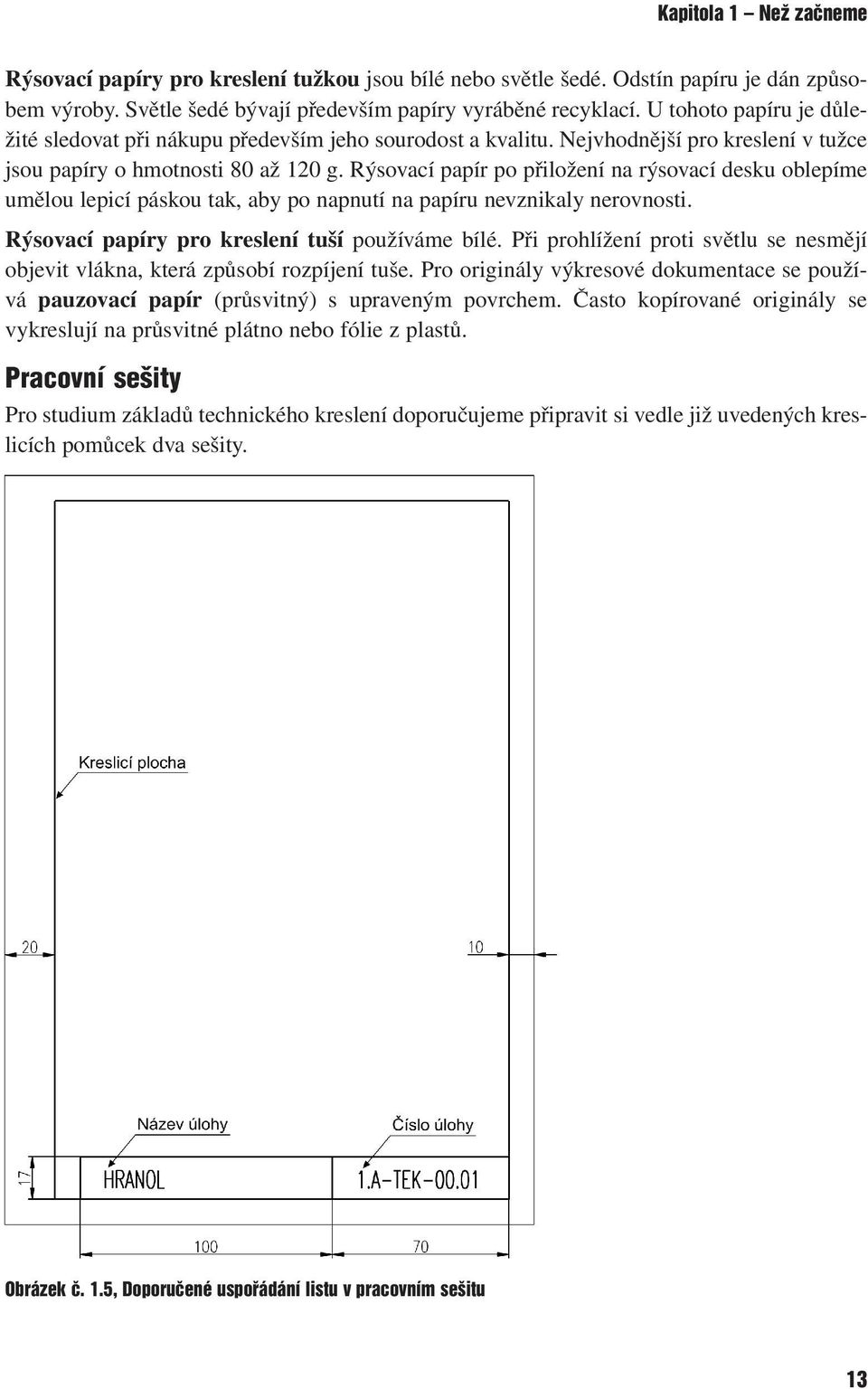 Rýsovací papír po přiložení na rýsovací desku oblepíme umělou lepicí páskou tak, aby po napnutí na papíru nevznikaly nerovnosti. Rýsovací papíry pro kreslení tuší používáme bílé.