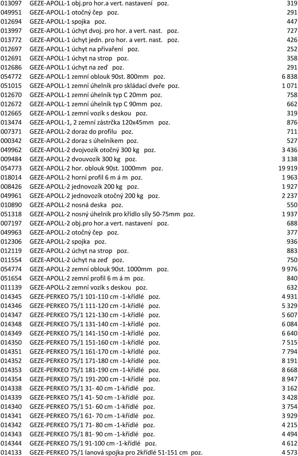 194,00 Kč 252 012691 GEZE-APOLL-1 úchyt na strop poz. 275,00 Kč 358 012686 GEZE-APOLL-1 úchyt na zeď poz. 224,00 Kč 291 054772 GEZE-APOLL-1 zemní oblouk 90st. 800mm poz.