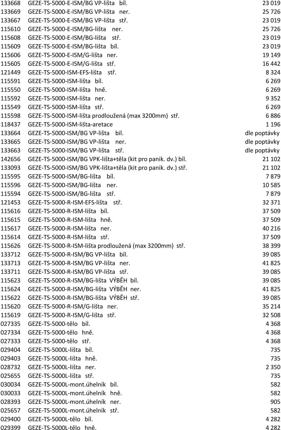 17707,00 Kč 23 019 115606 GEZE-TS-5000-E-ISM/G-lišta ner. 14730,00 Kč 19 149 115605 GEZE-TS-5000-E-ISM/G-lišta stř. 12648,00 Kč 16 442 121449 GEZE-TS-5000-ISM-EFS-lišta stř.