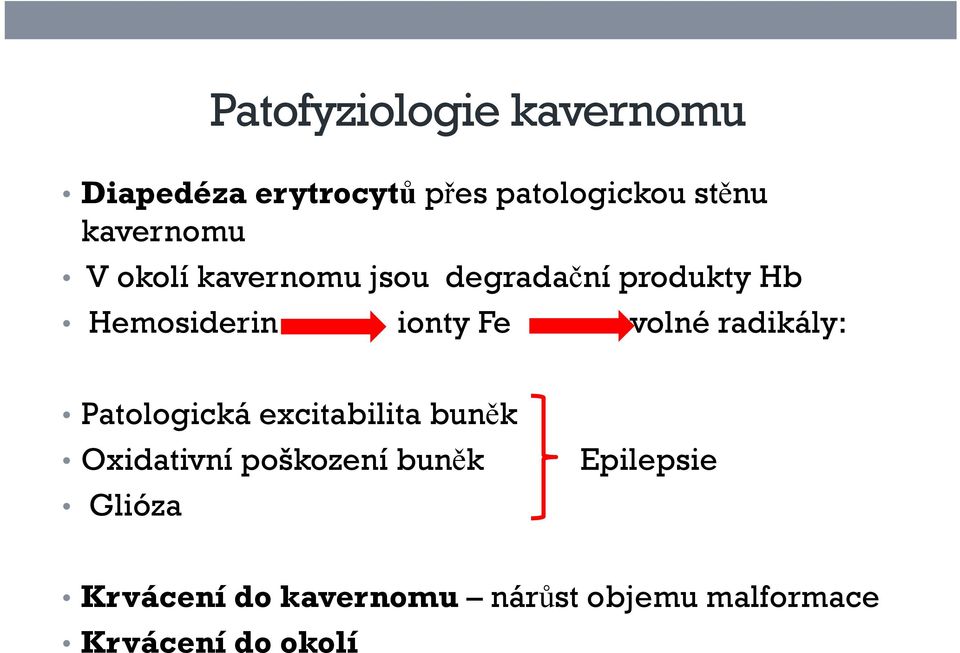 ionty Fe volné radikály: Patologická excitabilita buněk Oxidativní poškození