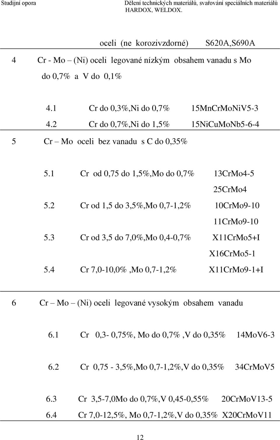 2 Cr od 1,5 do 3,5%,Mo 0,7-1,2% 10CrMo9-10 11CrMo9-10 5.3 Cr od 3,5 do 7,0%,Mo 0,4-0,7% X11CrMo5+I X16CrMo5-1 5.