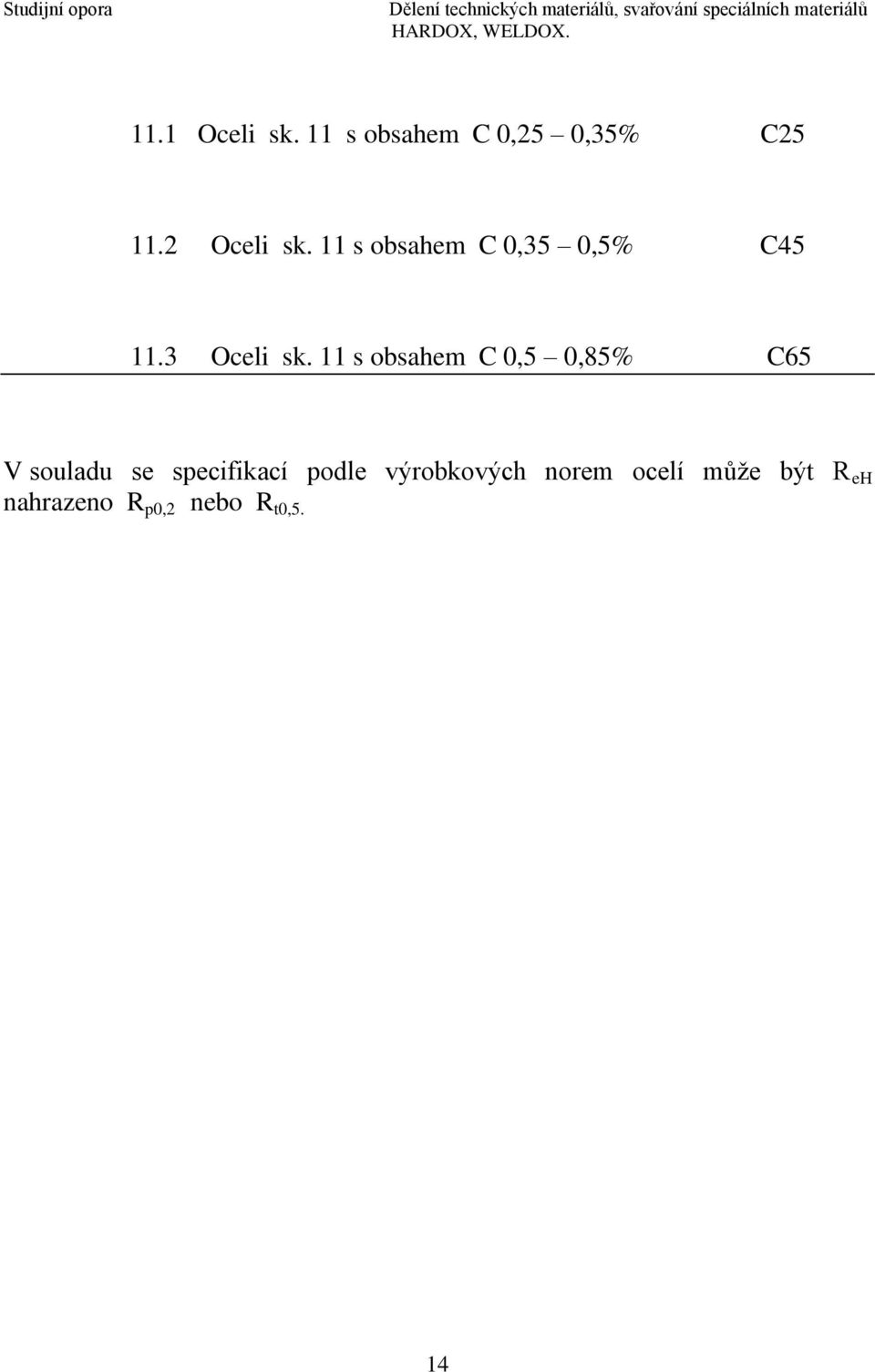 11 s obsahem C 0,5 0,85% C65 V souladu se specifikací