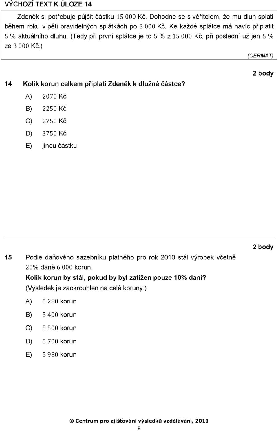 ) 2 body 14 Kolik korun celkem připlatí Zdeněk k dlužné částce?