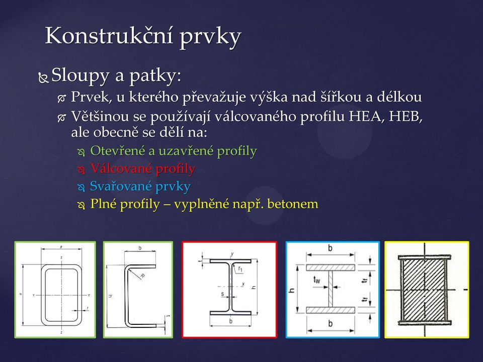 profilu HEA, HEB, ale obecně se dělí na: Otevřené a uzavřené