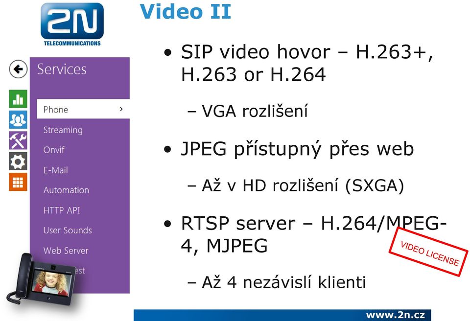 264 VGA rozlišení JPEG přístupný přes web