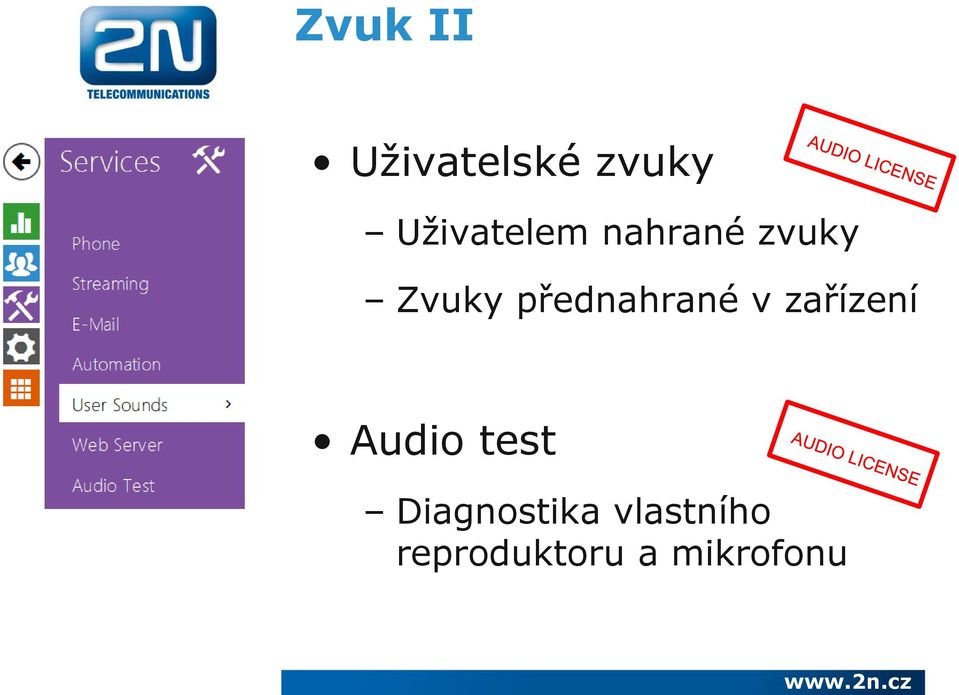 přednahrané v zařízení Audio test