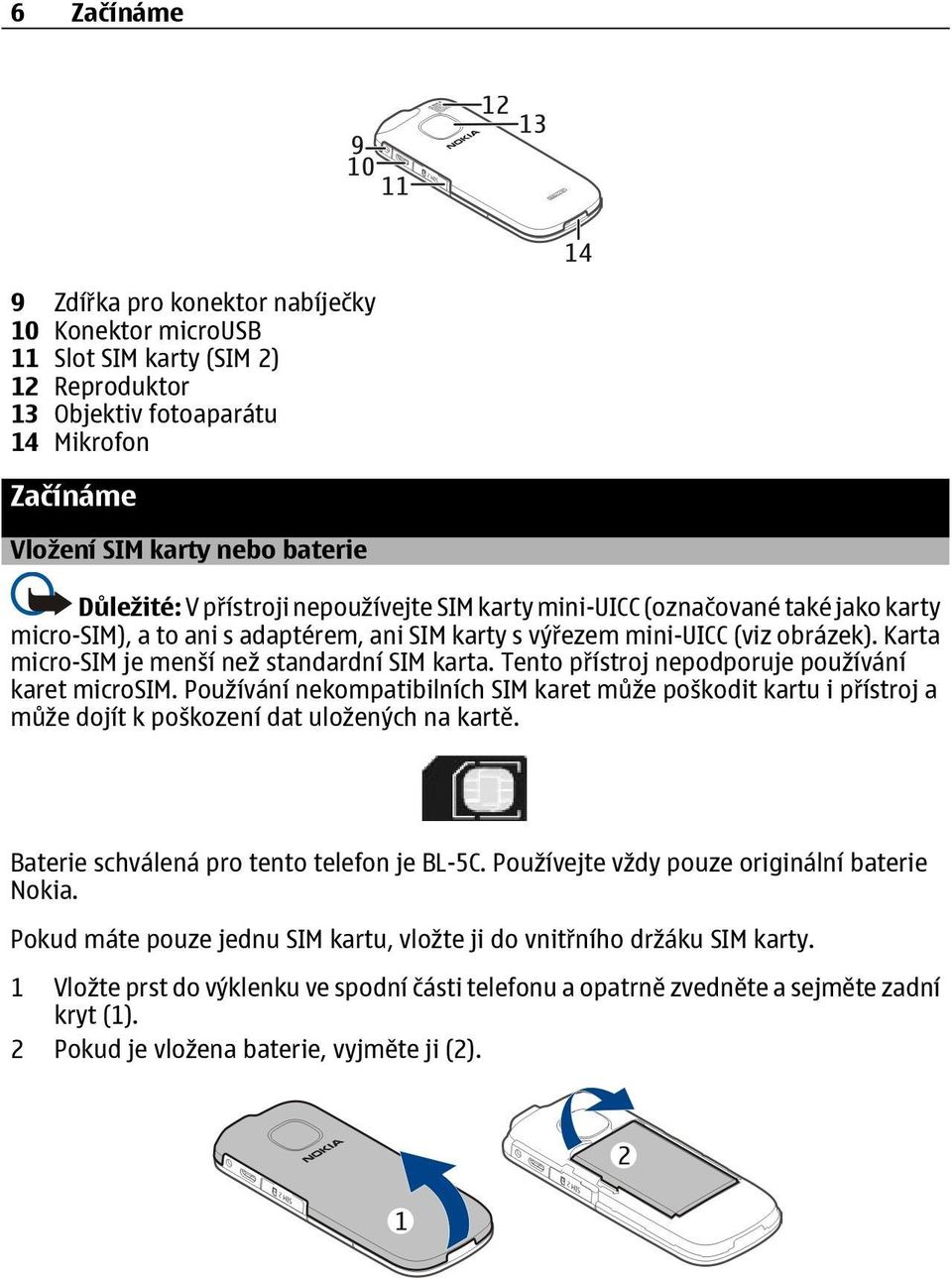 Karta micro-sim je menší než standardní SIM karta. Tento přístroj nepodporuje používání karet microsim.