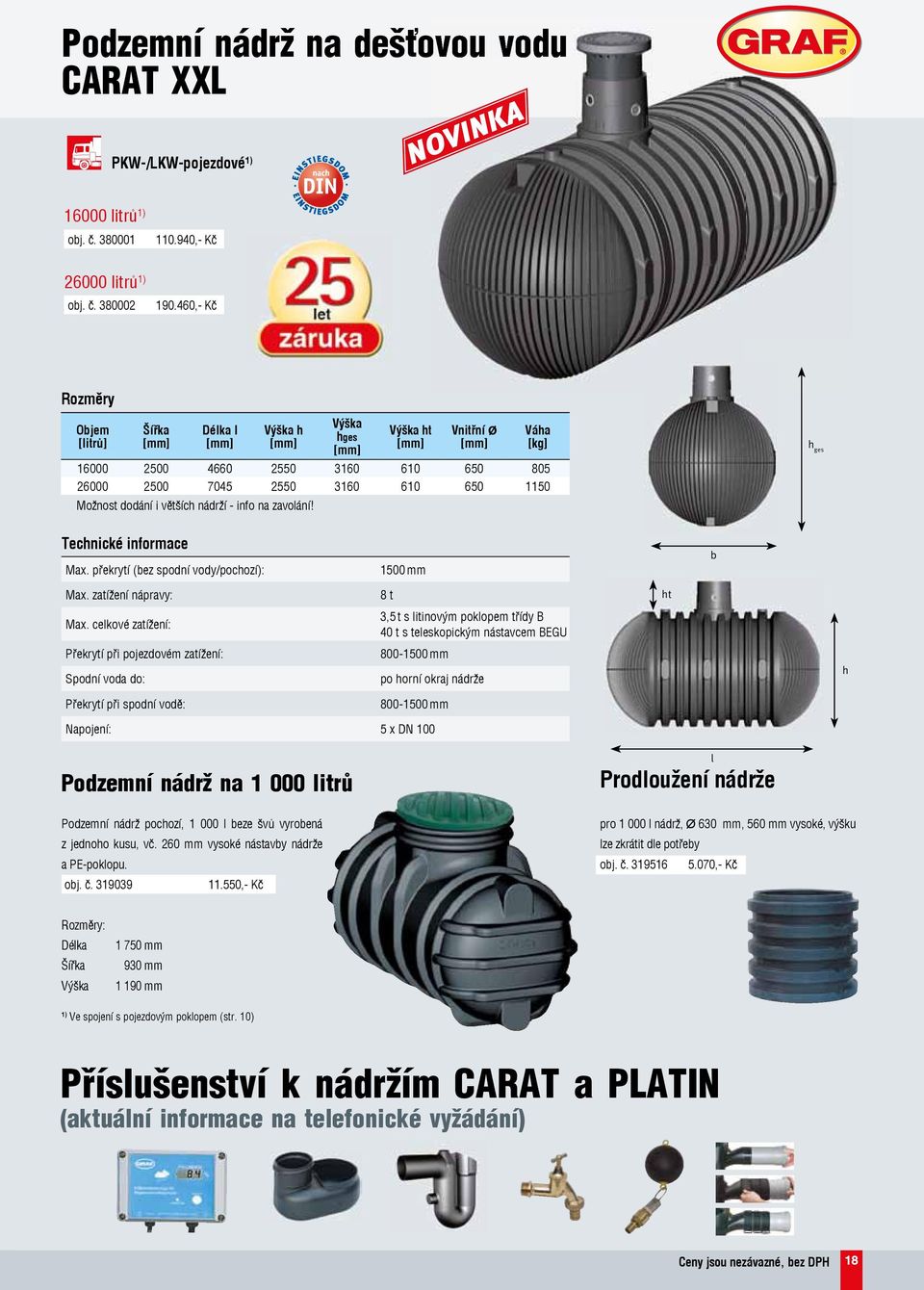 Možnost dodání i větších nádrží - info na zavolání! h ges Technické informace Max. překrytí (bez spodní vody/pochozí): 1500 mm b Max. zatížení nápravy: Max.