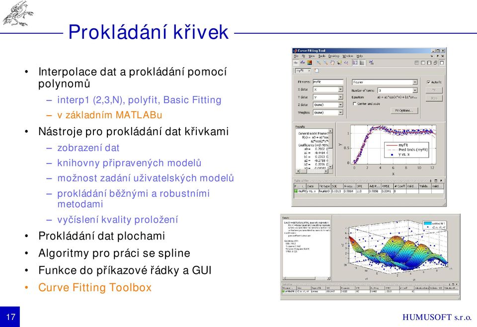 možnost zadání uživatelských modelů prokládání běžnými a robustními metodami vyčíslení kvality proložení