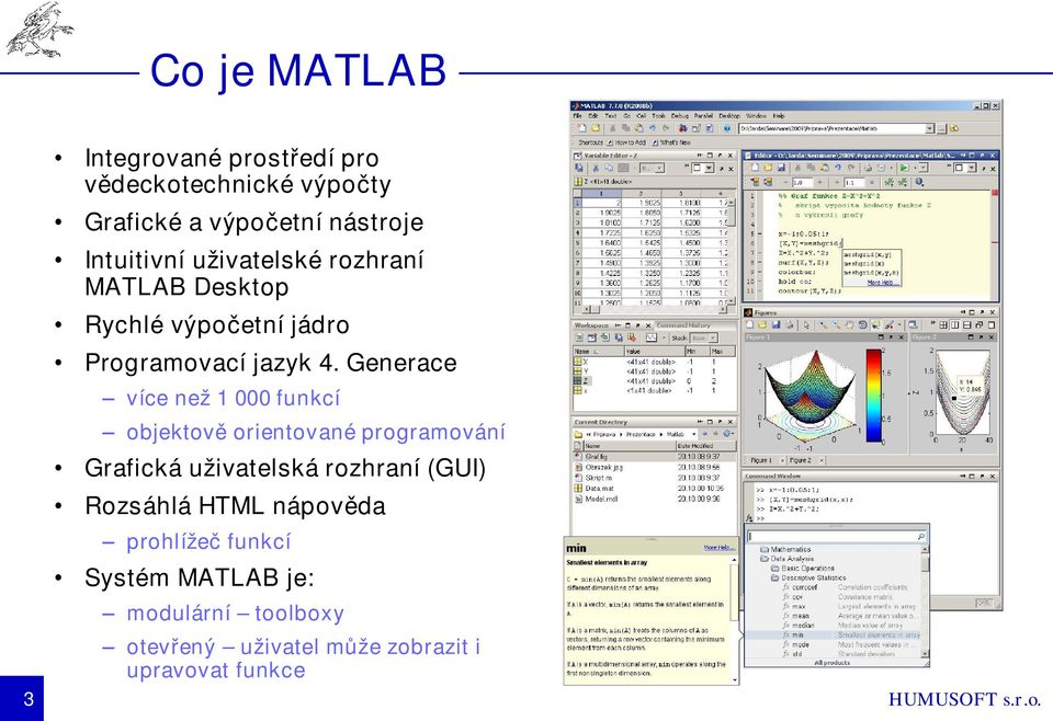 Generace více než 1 000 funkcí objektově orientované programování Grafická uživatelská rozhraní (GUI)