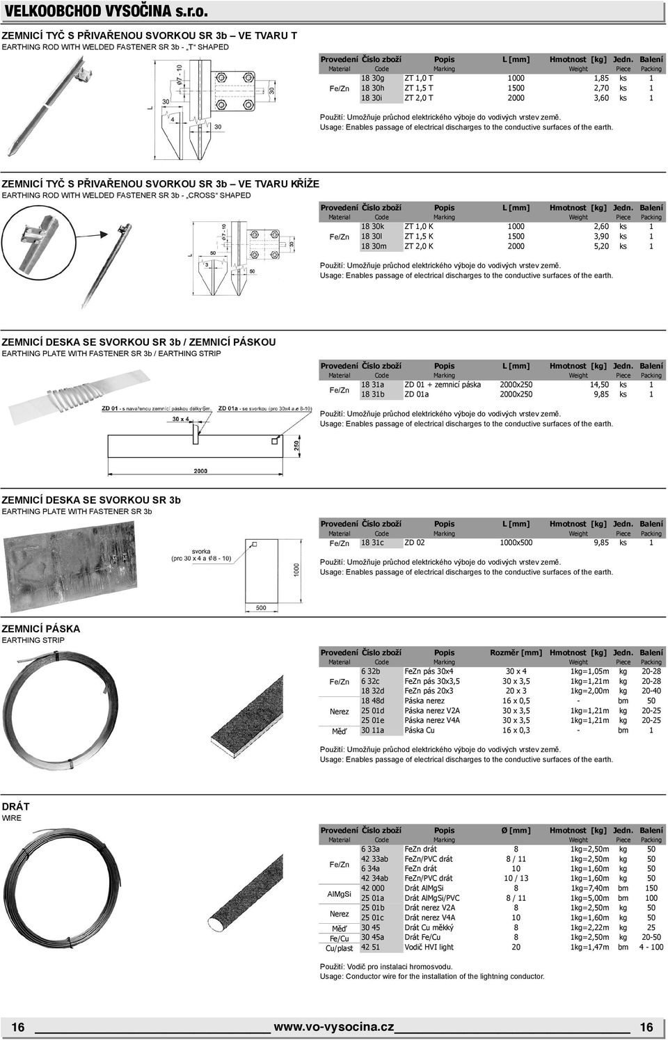 ZEMNICÍ TYČ S PŘIVAŘENOU SVORKOU SR 3b VE TVARU KŘÍŽE EARTHING ROD WITH WELDED FASTENER SR 3b - CROSS SHAPED 18 30k ZT 1,0 K 1000 2,60 ks 1 18 30l ZT 1,5 K 1500 3,90 ks 1 18 30m ZT 2,0 K 2000 5,20 ks