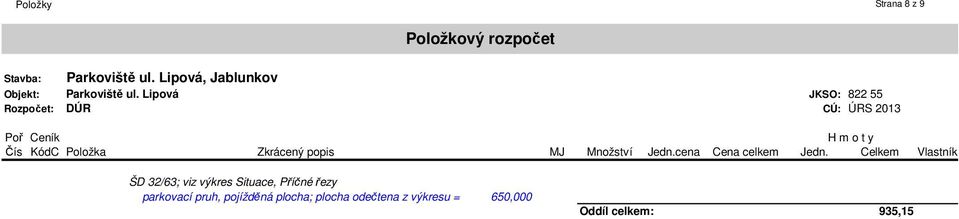 pojížděná plocha; plocha odečtena