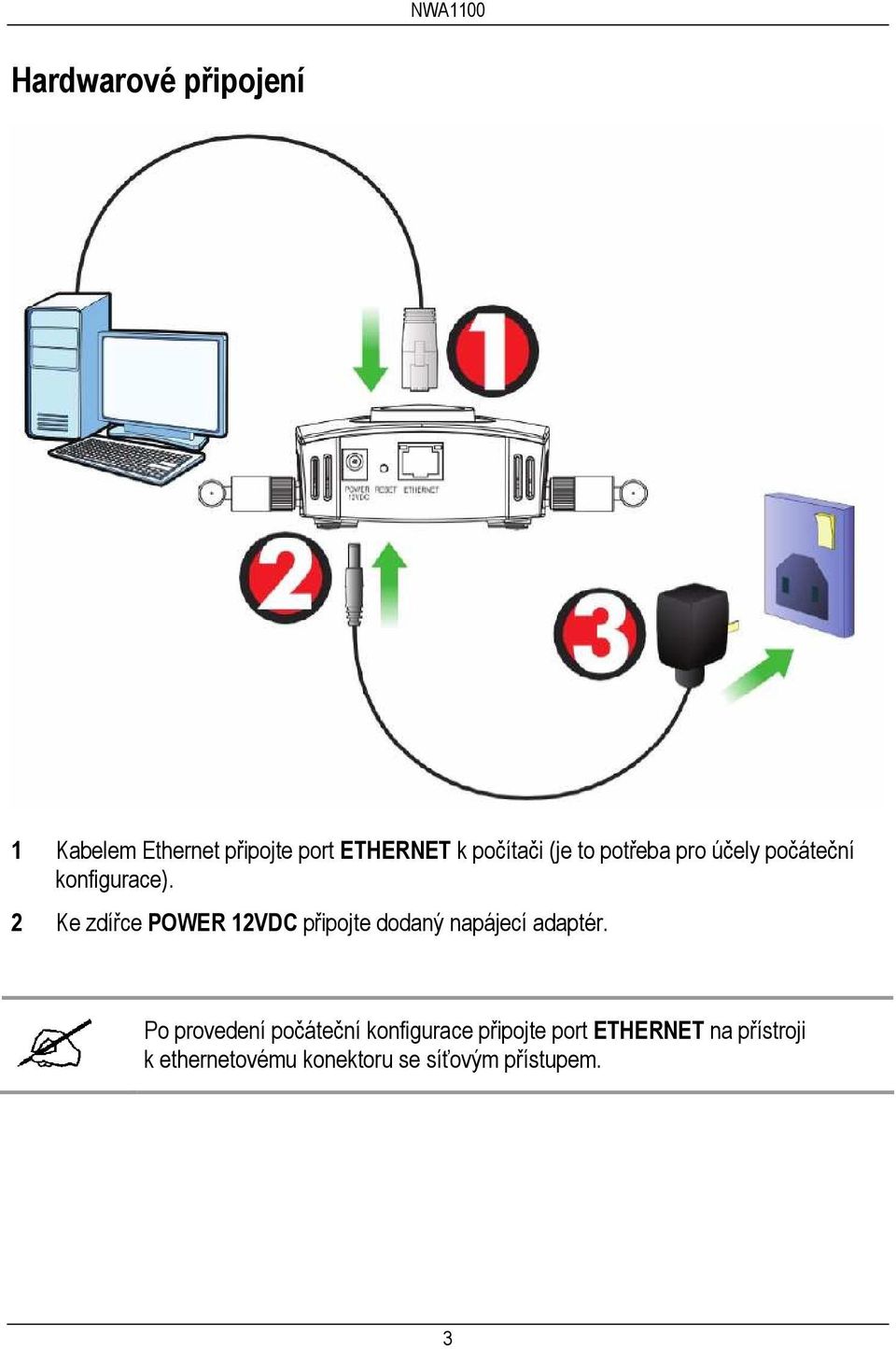 2 Ke zdířce POWER 12VDC připojte dodaný napájecí adaptér.