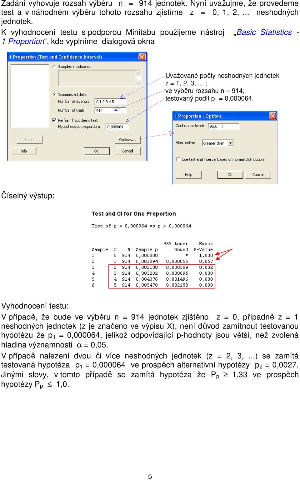 .. ; ve výběru rozsahu n = 94; testovaný podíl p = 0,000064.