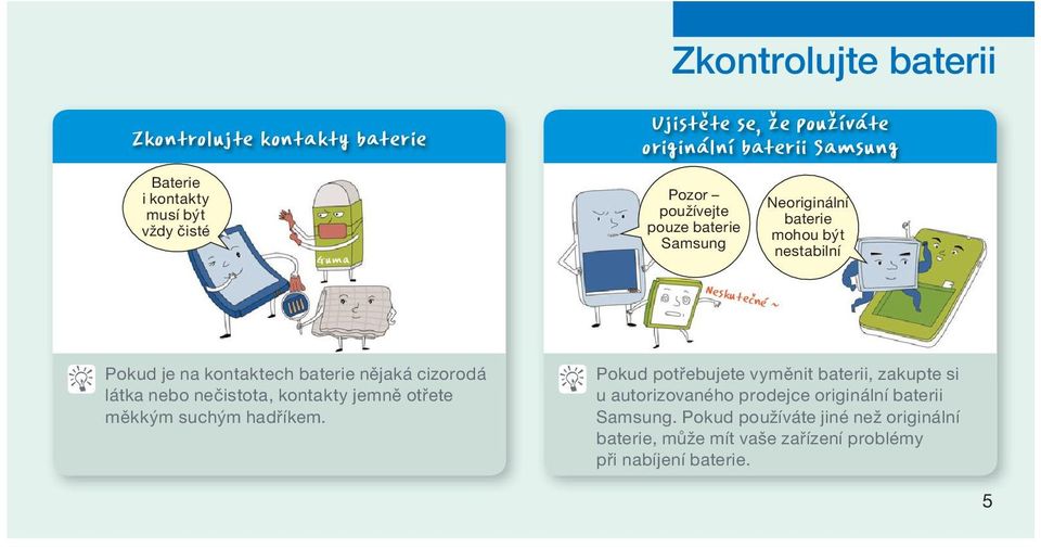 cizorodá látka nebo nečistota, kontakty jemně otřete měkkým suchým hadříkem.