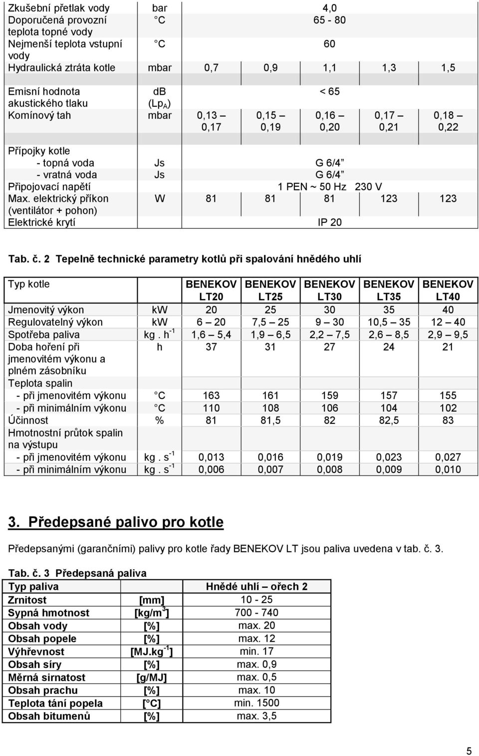elektrický příkon W 81 81 81 123 123 (ventilátor + pohon) Elektrické krytí IP 20 Tab. č.