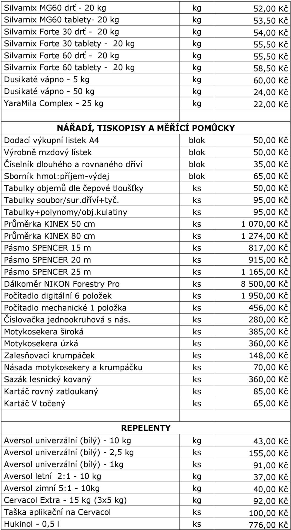 Dodací výkupní listek A4 blok 50,00 Kč Výrobně mzdový lístek blok 50,00 Kč Číselník dlouhého a rovnaného dříví blok 35,00 Kč Sborník hmot:příjem-výdej blok 65,00 Kč Tabulky objemů dle čepové tloušťky